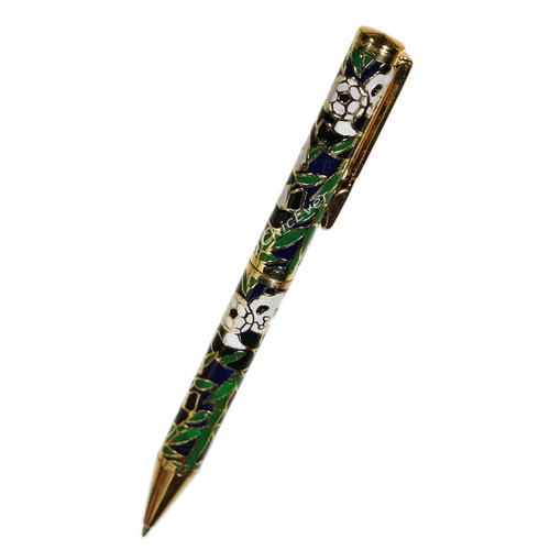 Kugelschreiber Cloisonne Emaille Pandabär & Fussball blau grün gold 5399a - zum Schließen ins Bild klicken